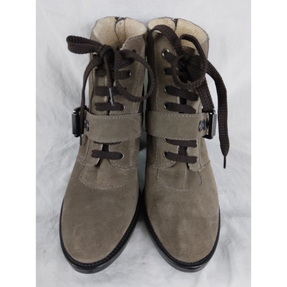 AQUATALIA Grayish Brown Leather Heeled Ankle Boot Lace Up Buckle Womens Size 8.5 - Picture 2 of 9